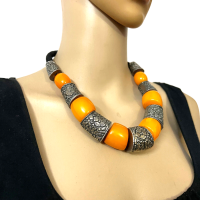 BOLD Ethnic Banjara Tribal Amber Resin Bead Nuggets Afghani Women Necklace