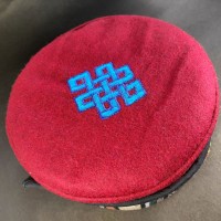Ethnic Eternal Knot Embroidered Maroon Round Unisex Adult Sherpa cap HAT Tibet Nepal