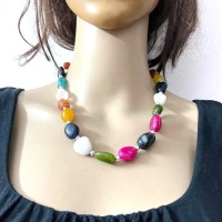 Multicolor Agate Stone Gypsy BOHO TIBET Tribal Long Fashion Necklace India