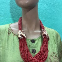 Tribal Ethnic Gypsy Glass Multi Strand Elephant CARVED Handmade NECKLACE